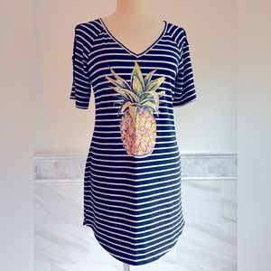 Jessica Simpson Long Top/Mini Dress Pineapple and Stripes Sz S